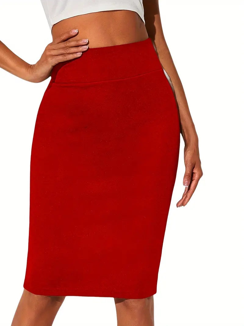 Solid High Waist Bodycon Skirt