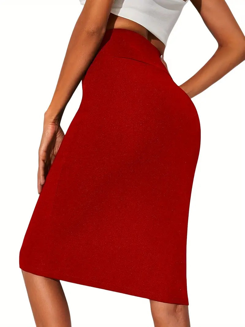 Solid High Waist Bodycon Skirt