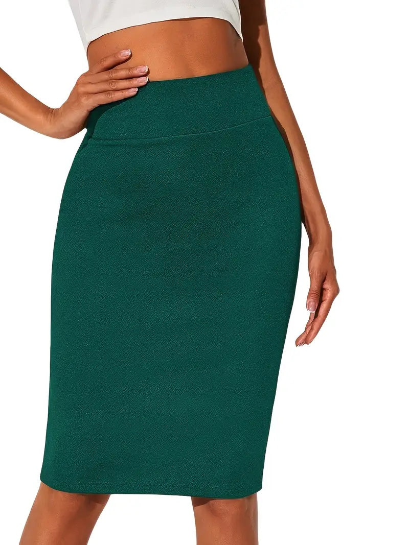 Solid High Waist Bodycon Skirt