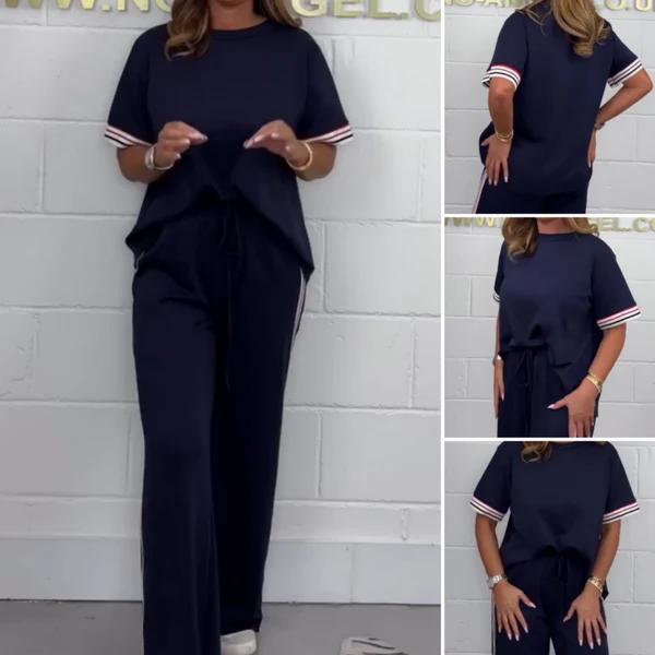 Sporty Side-Stripe T-Shirt &amp; Wide-Leg Jogger Set