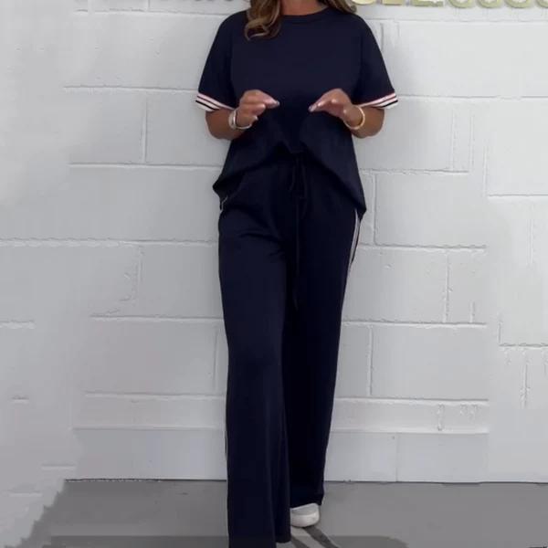 Sporty Side-Stripe T-Shirt &amp; Wide-Leg Jogger Set